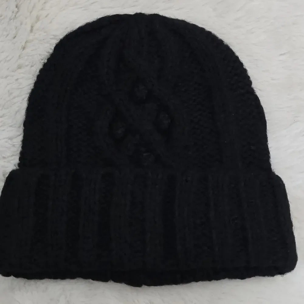 Aerie Black Chunky Cable Knit Beanie Hat NWT Eco Friendly Recycled Winter OS